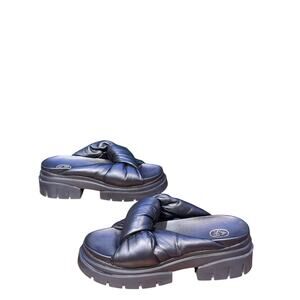 Ash Goth Minimalist Black Leather Platform Sandal Slide Size 41/10